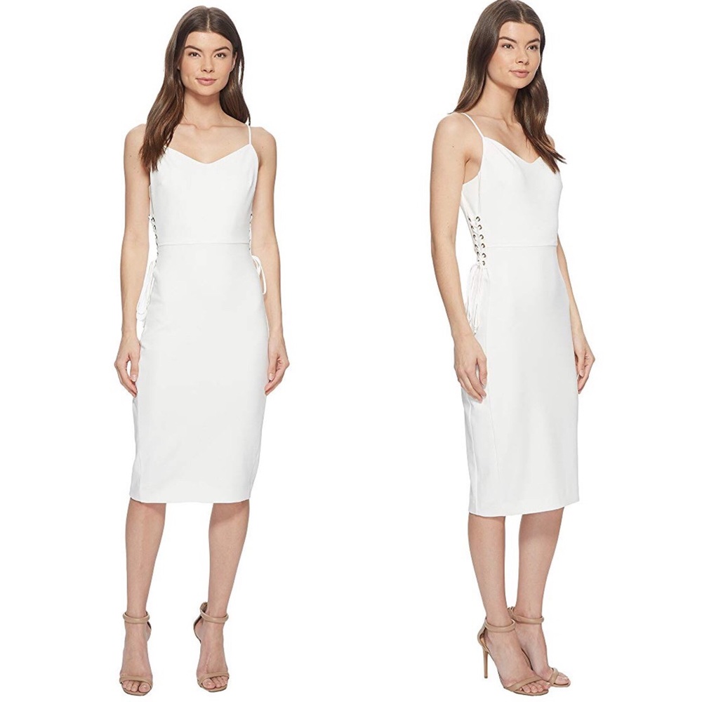 White Midi Sheath Dress w/ Lace-Up Side Detail